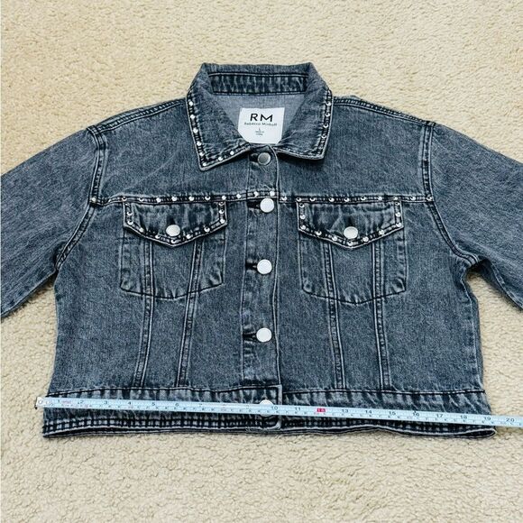 NWOT Rebecca Minkoff Studded Light Black Wash Denim Jean Jacket Women’s Sz L - Picture 12 of 16